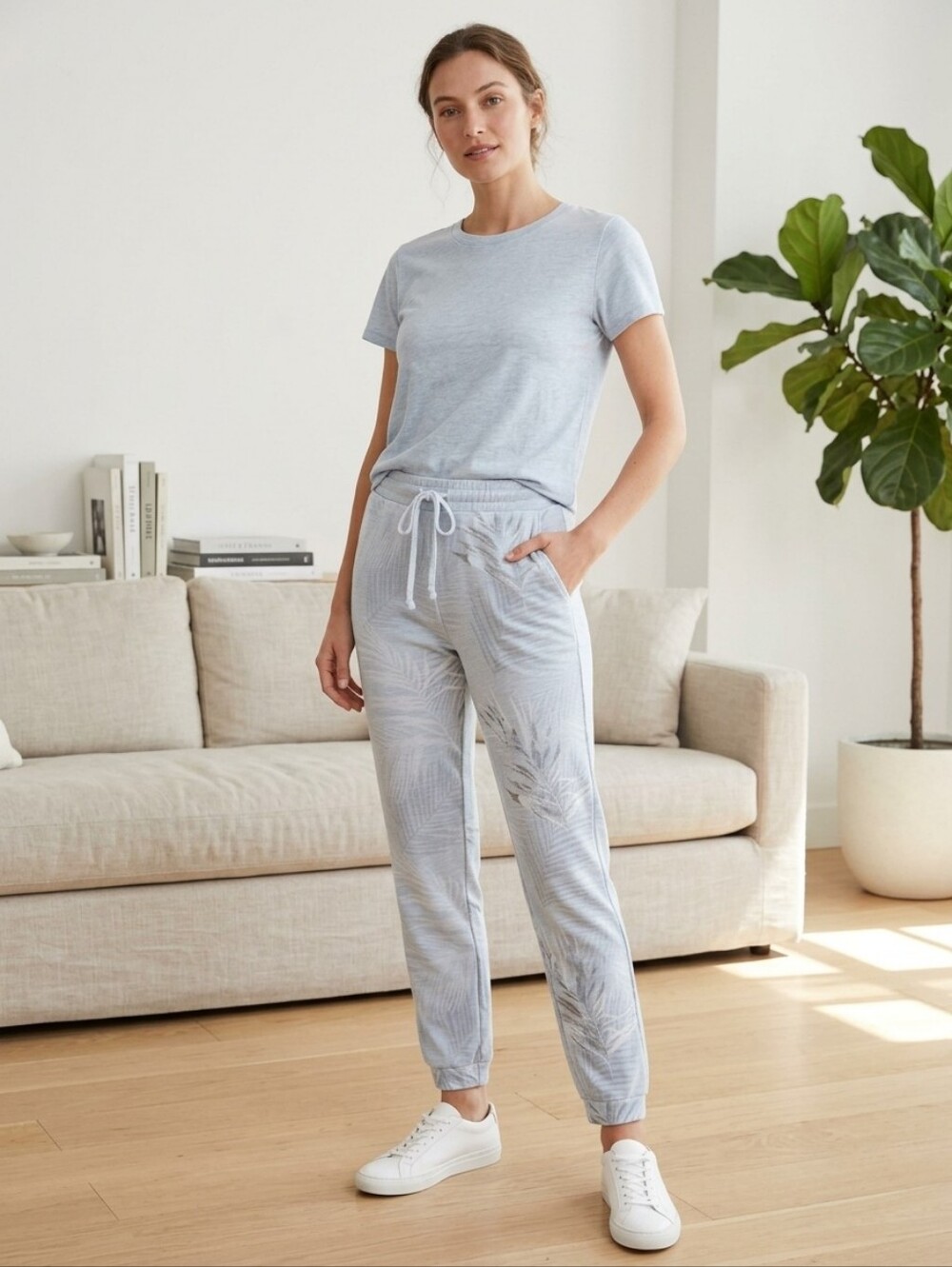 Chaser Cozy Knit Drawstring Jogger (Palm Print) NWOT Sz Small
